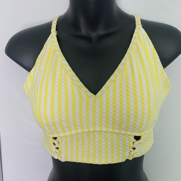 Jessica Simpson Yellow White Stripe Bikini Set Size Medium Crisscross Swim - Picture 4 of 10
